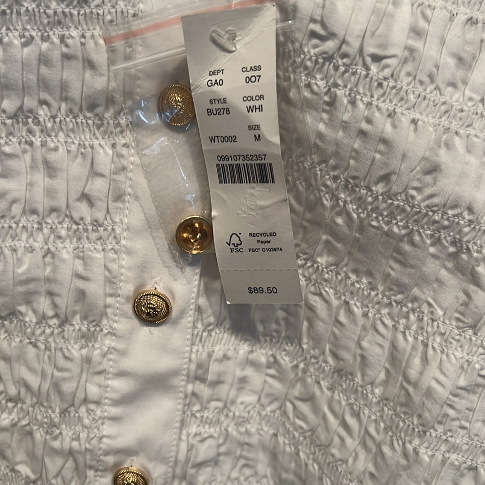 J. Crew Smocked Button-Up Shirt in White Cotton Voile - Picture 4 of 4